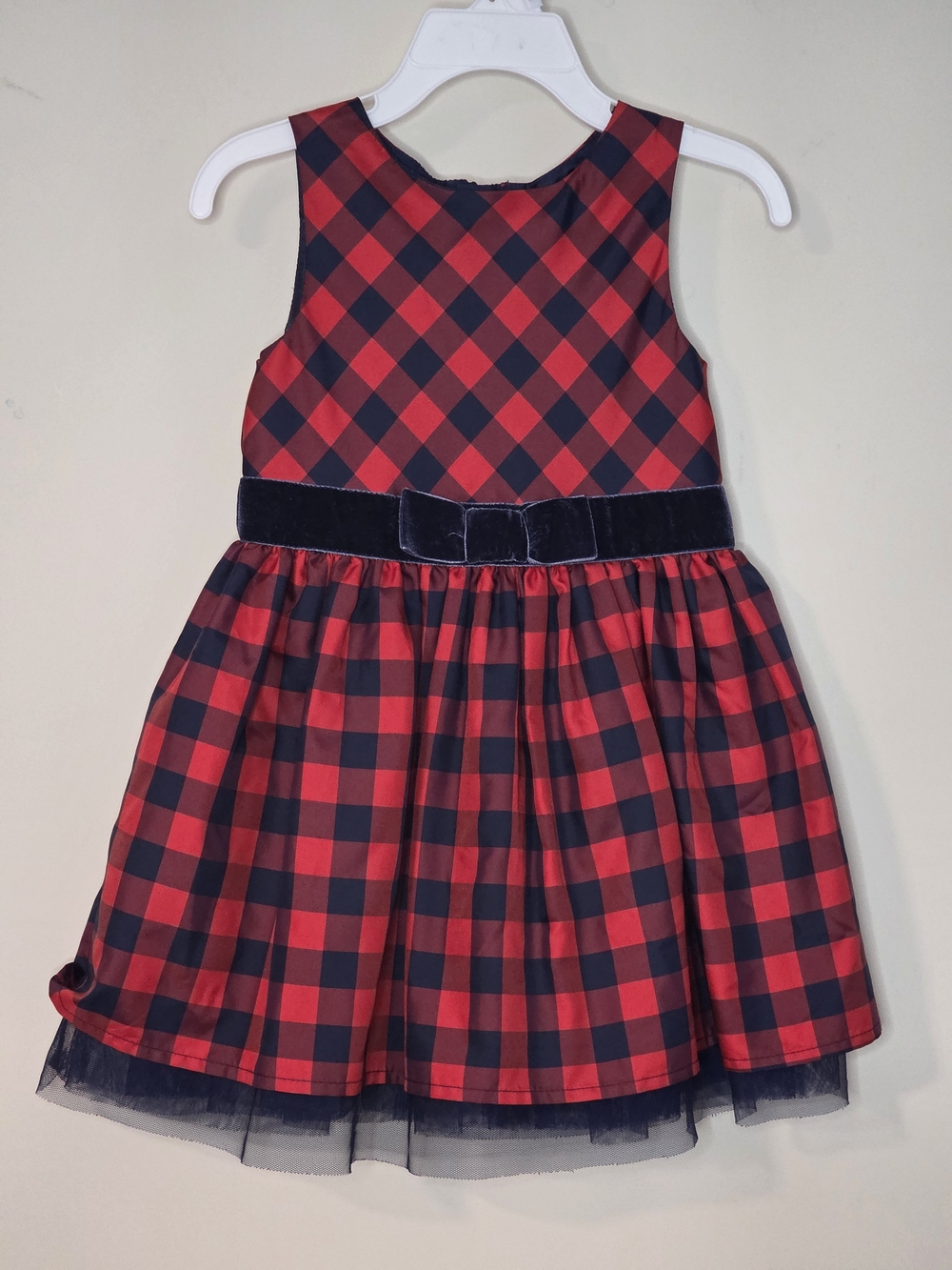 Cat & Jack - Red and Blue Plaid Velvet-Belt Holiday Toddler Dress